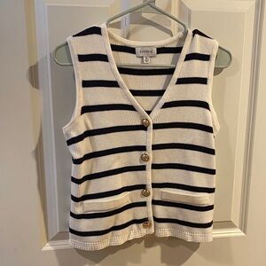 Evereve Cream and Black Striped V-Neck Sweater Vest